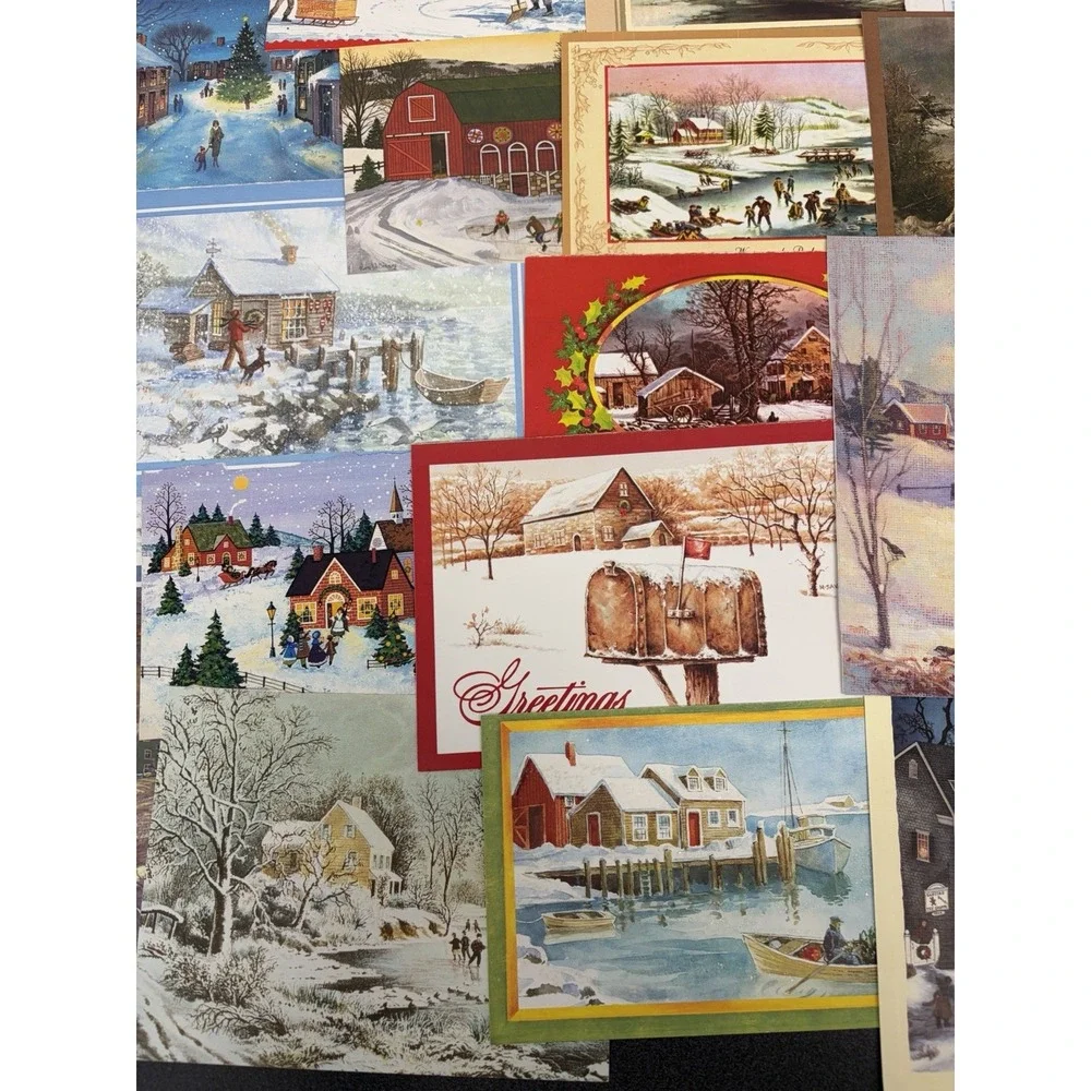 Vintage Christmas Cards Fronts ONLY Houses Barns More Scrapbooking Crafts 45+